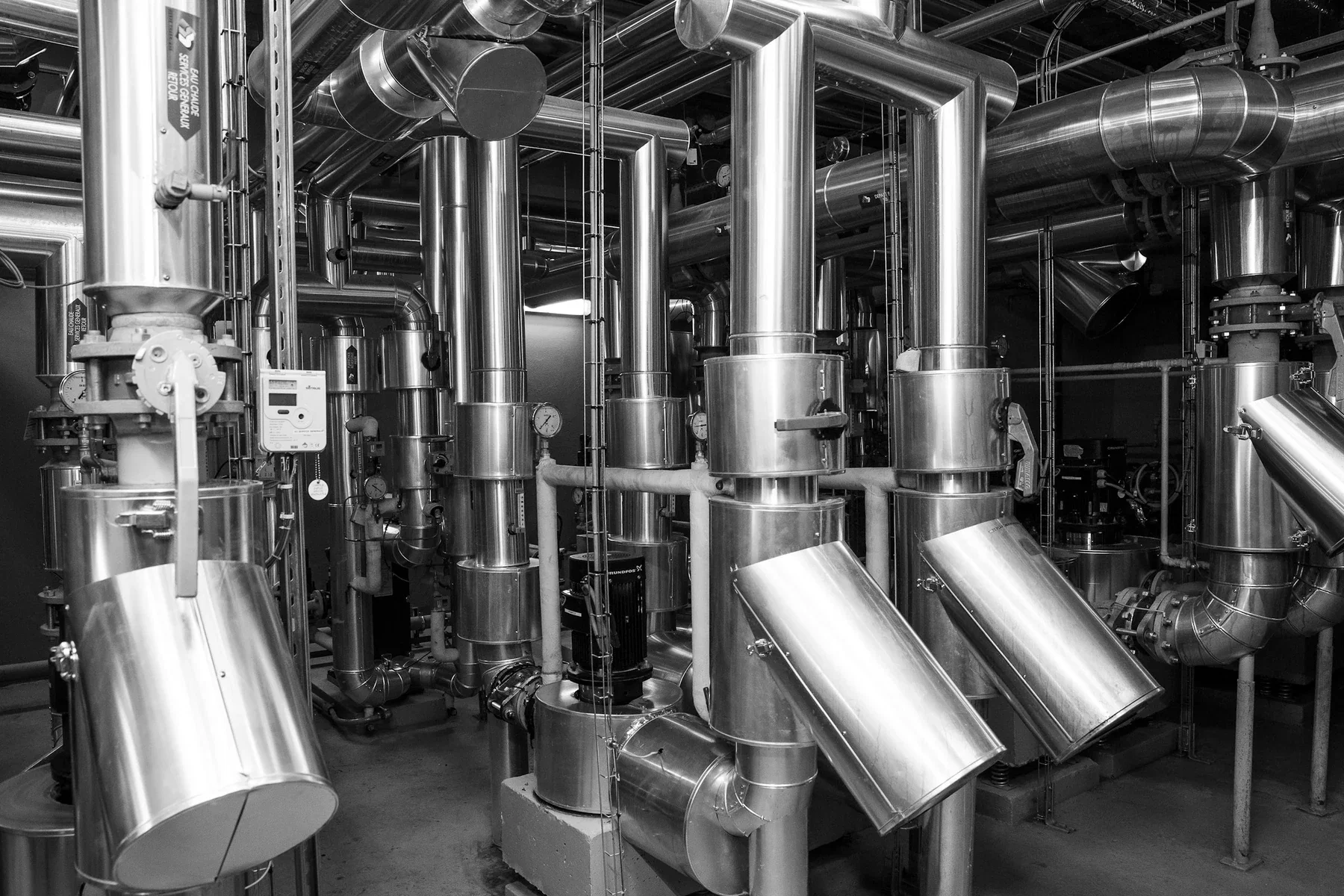 Pipework and process equipment inside an industrial plant