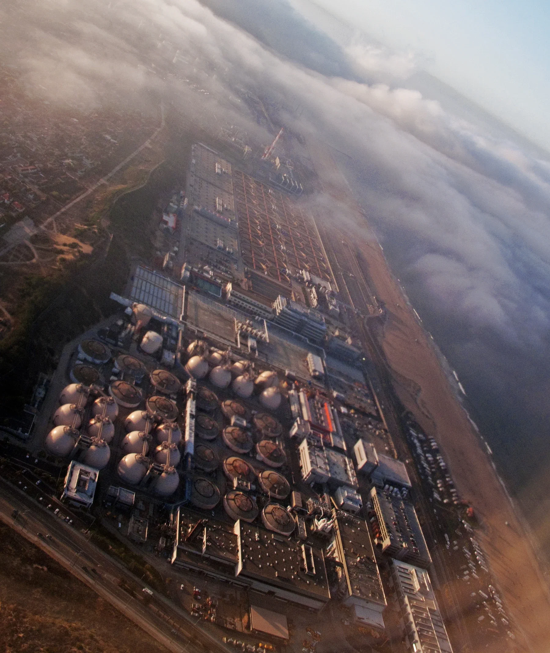Aerial view of the Hyperion wastewater treatment plant in Los Angeles